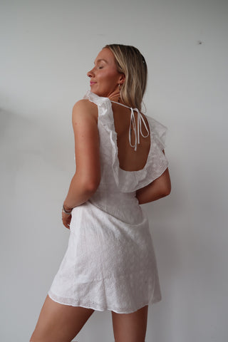 White Dress With Ruffle And Tie Detail