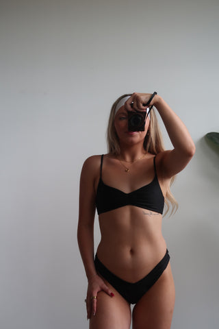 Kulani Kinis Gathered Mini Crop Bikini Top - Twilight Black