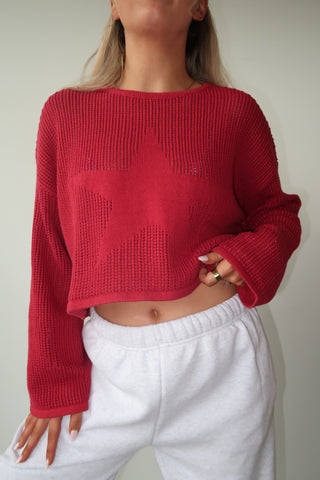 Cropped Red Star Mesh Long Sleeve