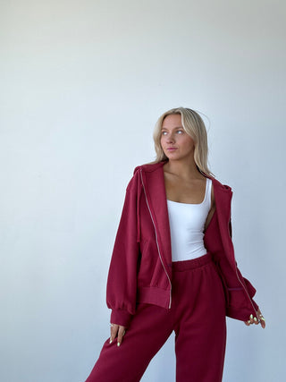 Burgundy Staple Oversized Zip-Up Hoodie