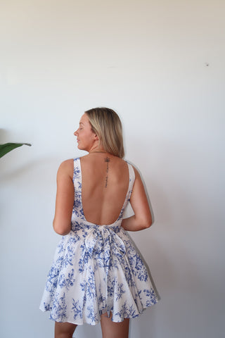 Blue & White Floral Mini Dress