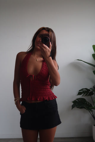Red V-Neck Tie Halter Top