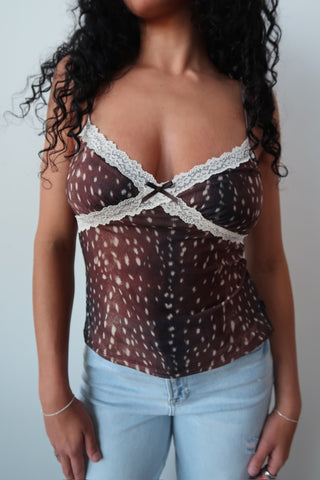 Deer Print Plunge Cami Top