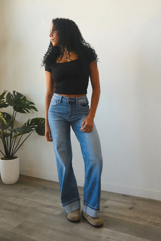 Flying Monkey High Rise Wide Leg With Cuff Jeans