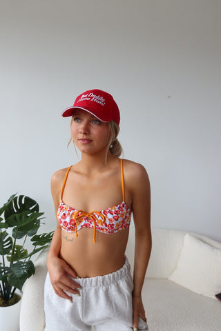 Red And Orange Floral Front Tie Bikini Top
