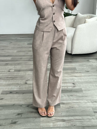 Light Mocha Woven High Waist Trousers