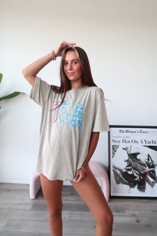 USA Floral Oversized Tee Shirt