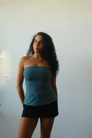 Teal Flare Strapless Top