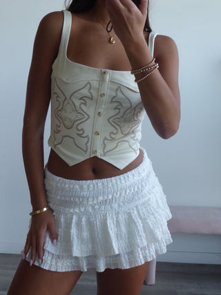 Cream Button Front Detail Western Top