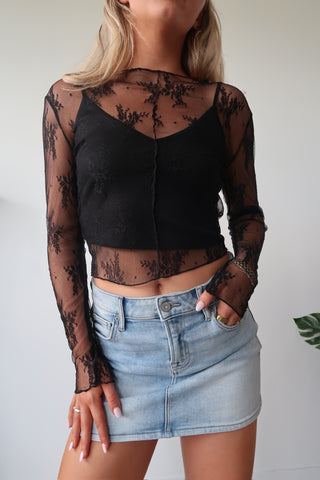 Black Sheer Lace Long Sleeve With Built In Tank Top
