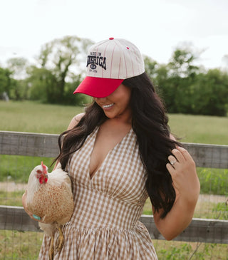 Made In America Red Stripe Vintage Trucker Hat