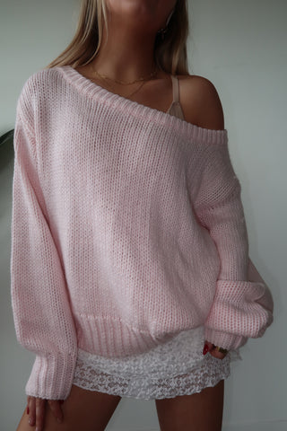 Pale Pink Off The Shoulder Knit Sweater