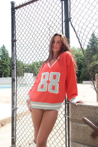 Orange 88 V-Neck Jersey Sweater