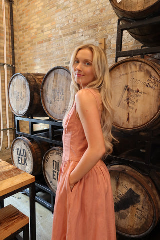 Dusty Coral Corset Drop Waist Open Back Dress