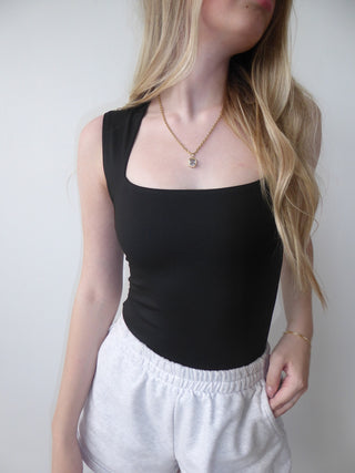 Black Square Neck Bodysuit