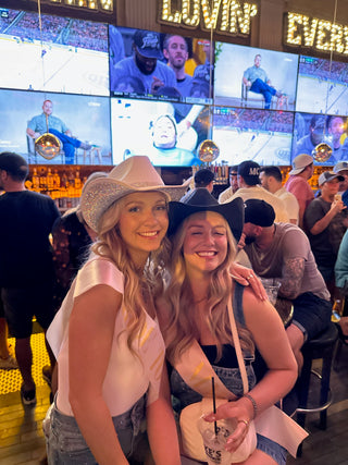 White Cowgirl Hat With Rhinestone Band & Underside Of Brim