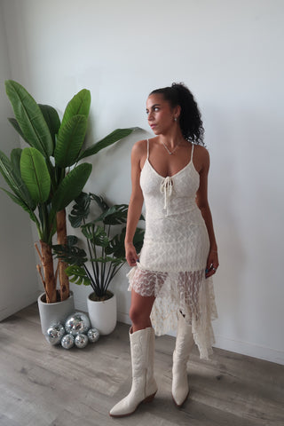 Lace Asymmetrical Midi Dress