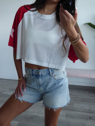 Cropped Jersey With Red Sleeves