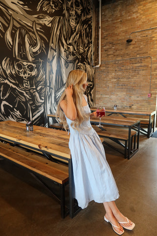 Light Blue Corset Drop Waist Open Back Dress