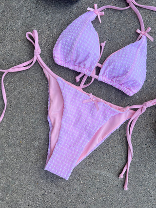 Pink Gingham Tie Bikini Bottom With Bow