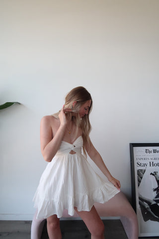 White Strapless Dress With Open Back