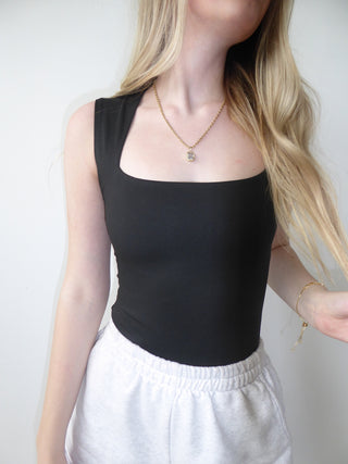 Black Square Neck Bodysuit