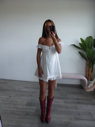 Off The Shoulder Ruffle Dress With Lace Trim