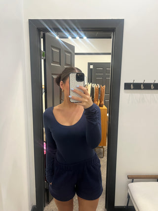 Navy Butter Soft Round Neck Long Sleeve Top
