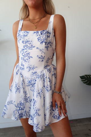 Blue & White Floral Mini Dress