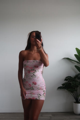 Rose Beaded Mini Dress