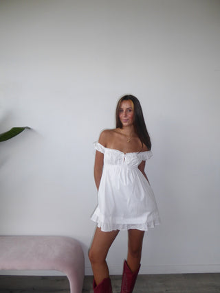 Off The Shoulder Ruffle Dress With Lace Trim