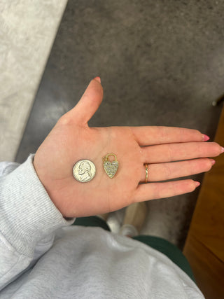 Gold Rhinestone Heart Lock Charm