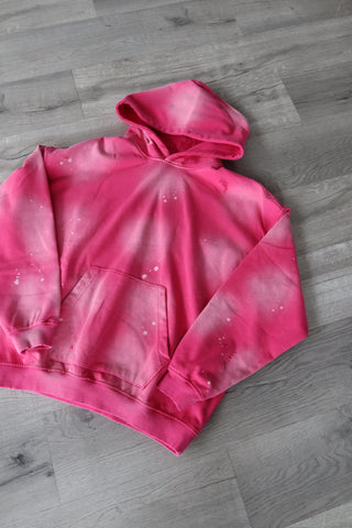 Pink Distressed Paint-Splatter Hoodie
