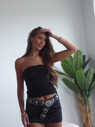 Black Satin Skirt With Lace Trim