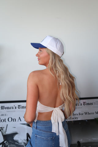 Ruffled Halter Top With Open Back Ties