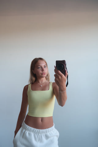 Ribbed Square Neck Sleeveless Crop Top