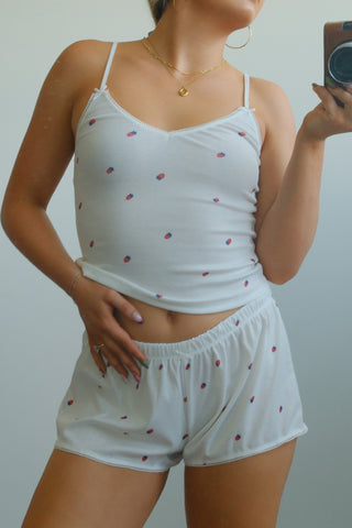 White Strawberry Detail Shorts