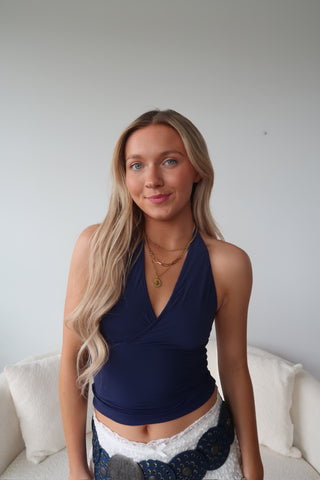 Navy Blue Silky Smooth Halter Top