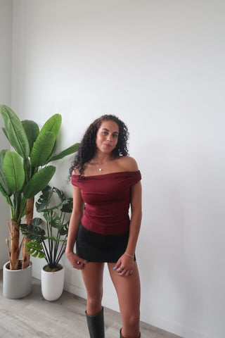 Burgundy Off The Shoulder Top