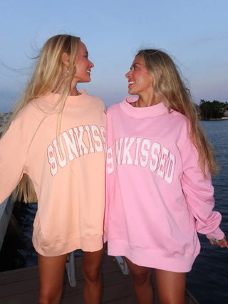 Lottie Pink Varsity Sunkissed Embroidered Mockneck Sweatshirt