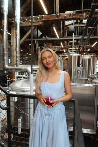 Light Blue Corset Drop Waist Open Back Dress