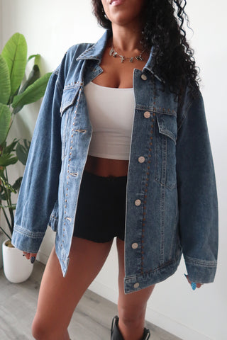 Daze Beau Vintage Blue Denim Jacket With Studs
