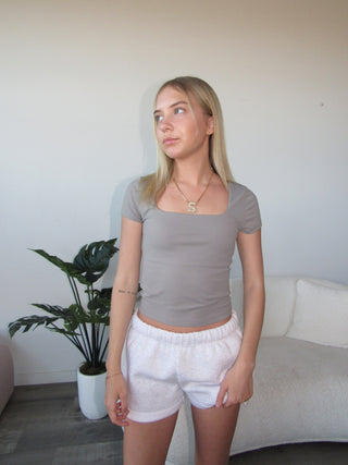Grey Slim Fit Square Neckline Top