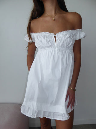 Off The Shoulder Ruffle Dress With Lace Trim