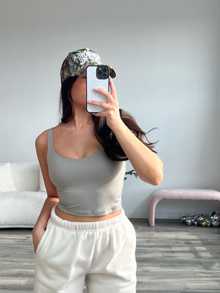 Stone Taupe V-Neck Butter Soft Tank Top