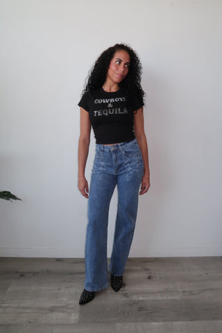 Western Embroidered Stretchy Jeans - Medium Denim