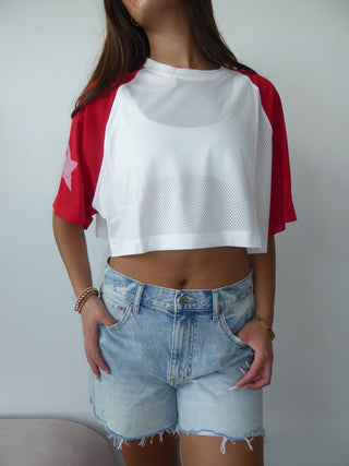 Cropped Jersey With Red Sleeves