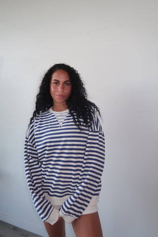 Cream & Blue Everyday Striped Crewneck