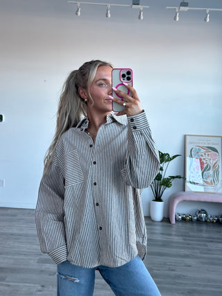 Natural & Black Striped Button Down