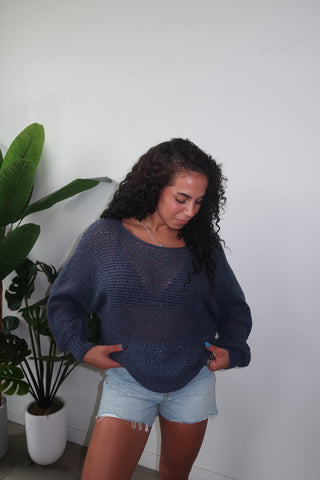 Dusty Blue Open Knit Sweater